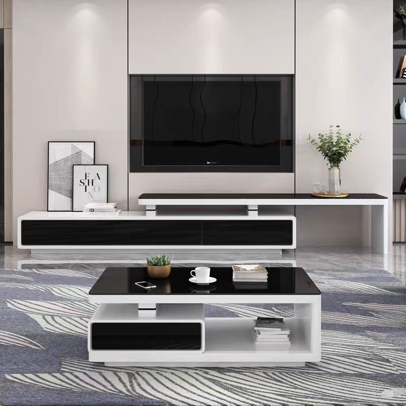 简约现代可伸缩黑白茶几电视柜组合套装小户型客厅地柜成套家具