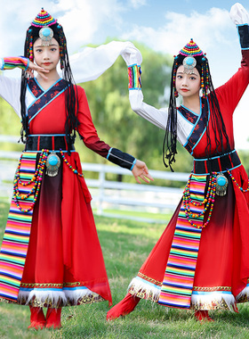 六一儿童藏族舞蹈演出服少数民族女童舞台装表演服饰水袖卓玛独唱