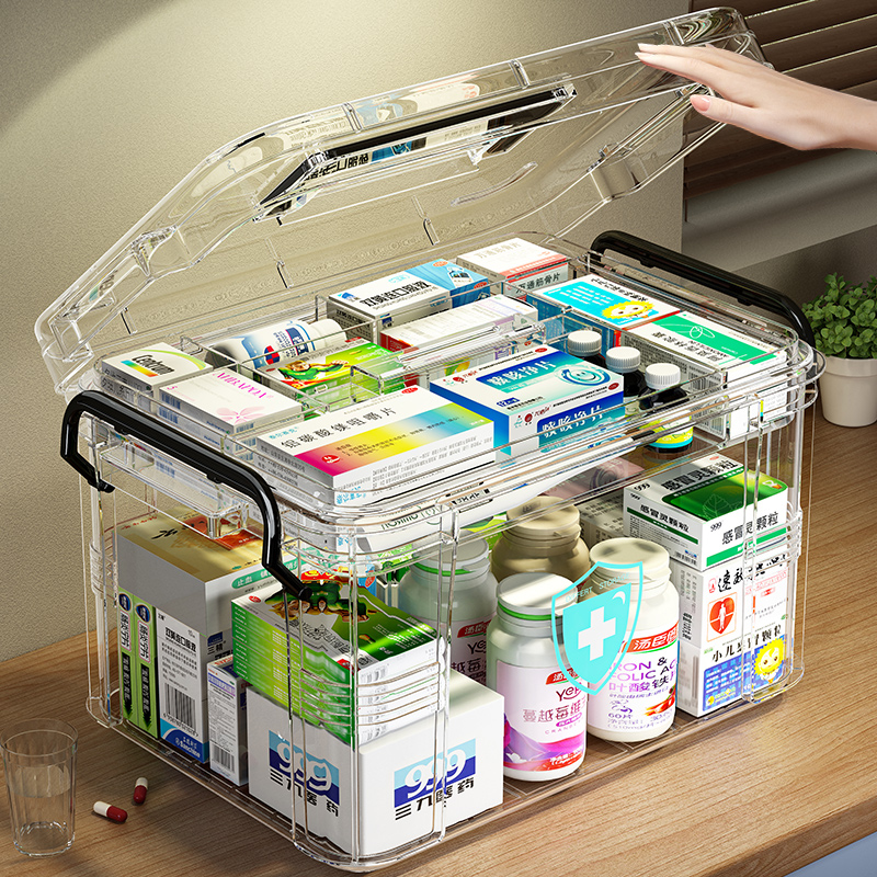 药箱家庭装家用医药箱大容量药物收纳盒透明大号双层医疗急救药盒