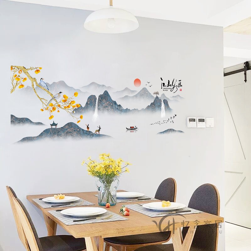 中国风餐厅背景墙贴纸墙面装饰墙壁客厅饭厅餐桌边创意墙贴画自粘