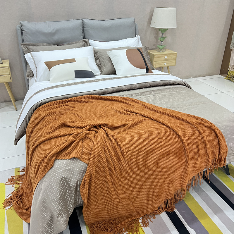 展厅样板间 家具配套床品 轻奢意式软体 简约软装床品多件套 驼橘