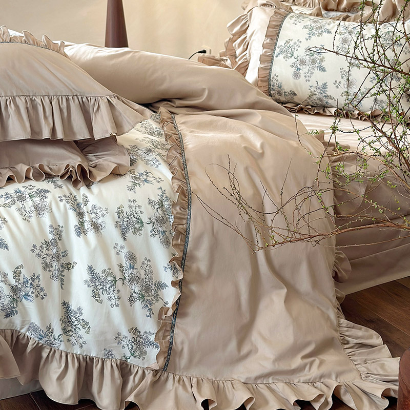 花卉法式风纯棉四件套复古清新拼接印花全棉被套床单床上用品1.8m
