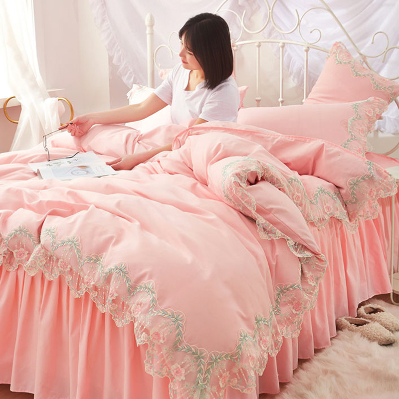 网红款床上用品四件套1.5m1.8米床裙款少女公主风被套床单三件套