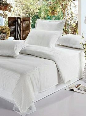 宾馆民宿床单被套单人三件套双人四件套床上用品洗浴床白色被罩