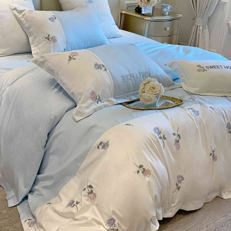法式高级感120支纯棉四件套100全棉裸睡床单被套床笠轻奢床上用品