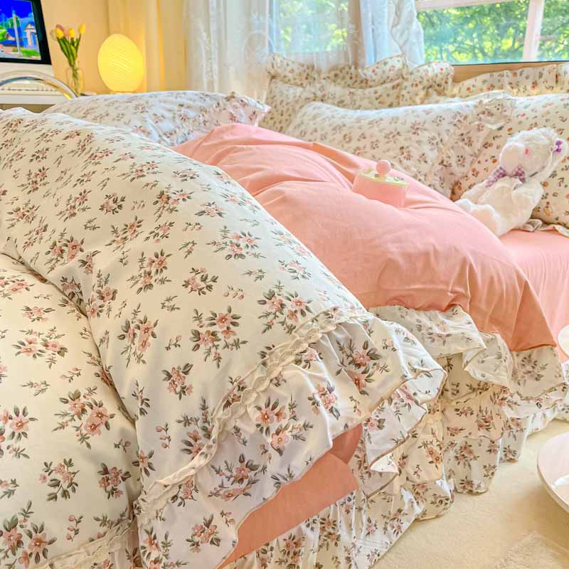 新款韩版全棉床上用品四件套纯棉1.8m床家用花边款双人2m被套床笠