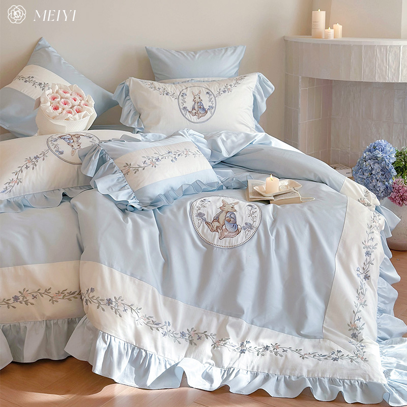 浪漫法式1.2m床上四件套全棉纯棉100S长绒棉床单被套罩公主风床品