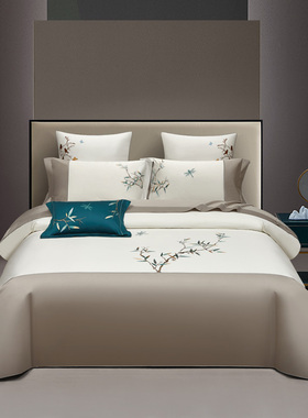新中式四件套纯棉刺绣花全棉商场同款风60支床单被套中式床品家纺