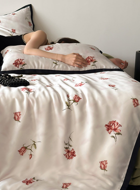 轻奢复古风玫瑰60S天丝床单四件套夏季冰丝被套凉感裸睡床上用品