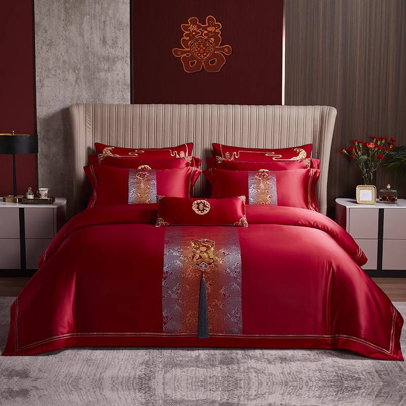 婚庆十件套大红色高端结婚礼被套新婚床单被罩婚嫁床上用品套件