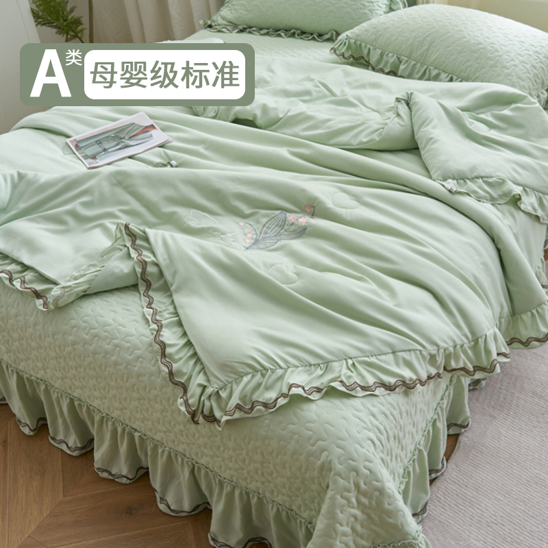韩版春夏季公主风夹棉床盖夏被四件套可水洗床单刺绣薄被子空调被