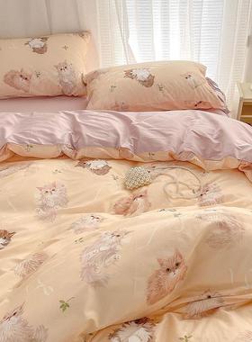 泰迪猫 奶油系原创猫咪lolita可爱全棉三四件套 床上被套枕套床单