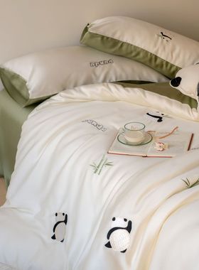 夏季ins风60s兰精天丝床上四件套可爱卡通床单床笠被套床品三件套