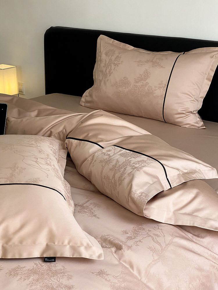 高级设计款100支澳棉全棉四件套精致提花纯棉被套床单床上用品1.8