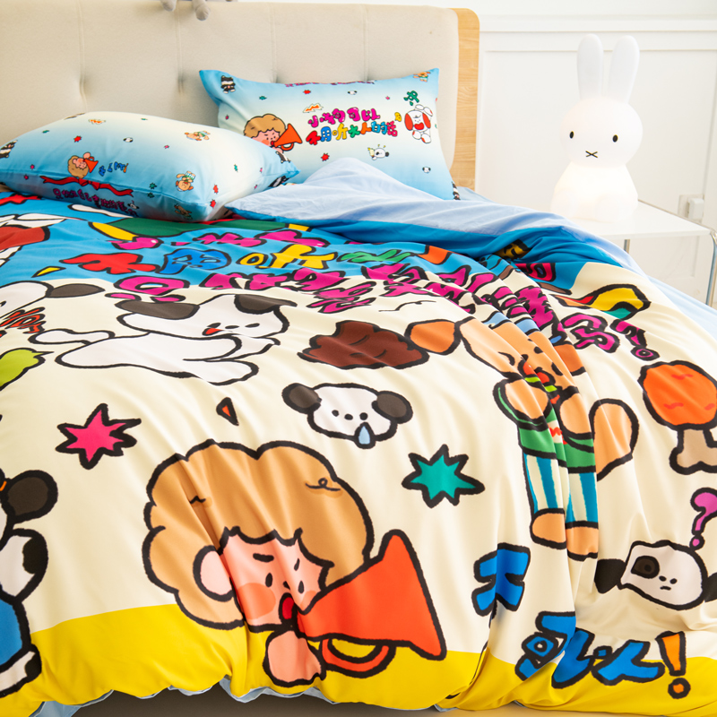 卡通番茄小狗可爱家用儿童全棉四件套学生宿舍床上用品床笠三件套