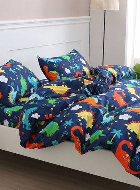 小恐龙床单被套四件套纯棉卡通可爱儿童4件套床上用品全棉1.82.0