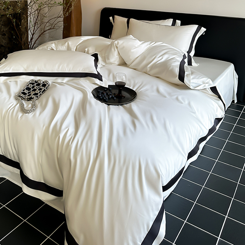 轻奢高级感100S天丝棉四件套纯色简约被套床单现代别墅样板间床品