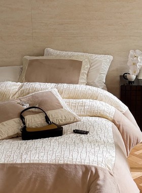 高级感加厚丝绒牛奶绒四件套法式冬季超柔双面珊瑚绒被套床上用品