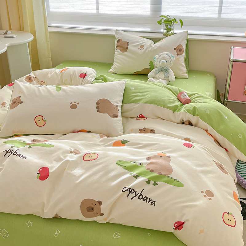 儿童纯棉四件套卡通床单被套床上用品全棉床笠被罩单人床三件套