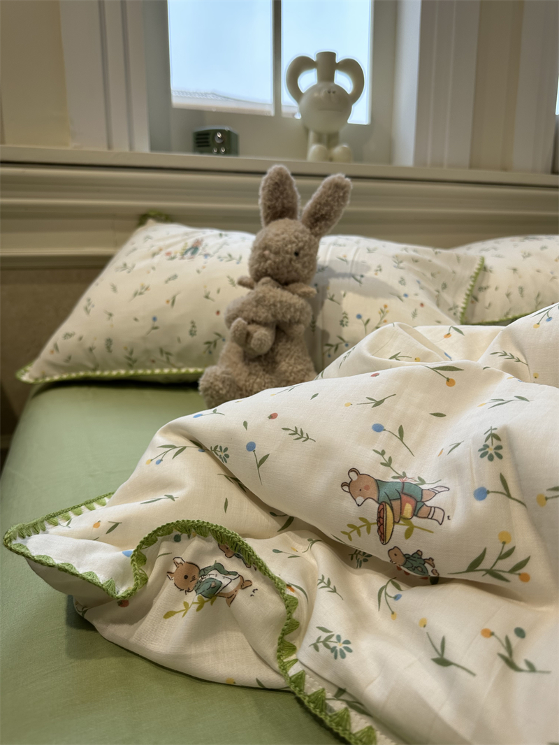 A类双层纱碎花小兔子床上三四件套全棉纯棉1.5m1.8米超柔软母婴级