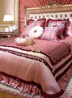 婚庆欧式床上用品多件套装奢华样板间结婚豪华法式家居大红色床品