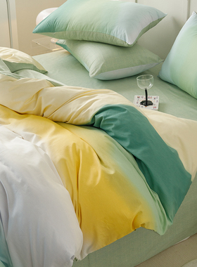 北欧风ins纯棉床上四件套全棉100渐变色床单被套罩宿舍三件套床品