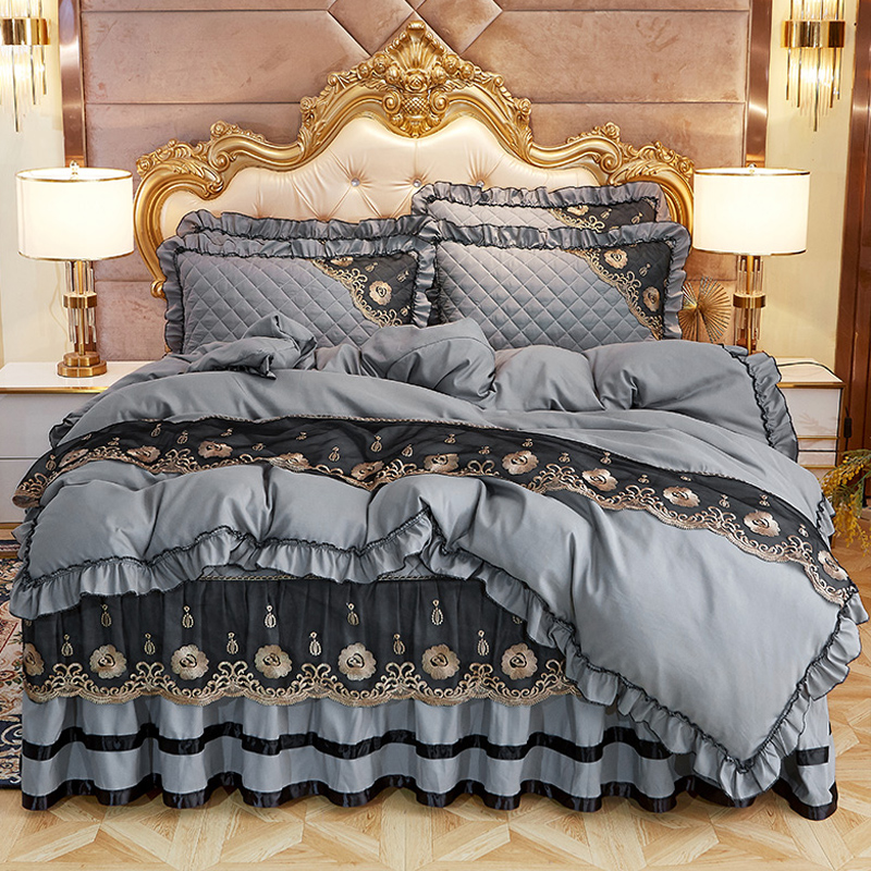 欧式被套单件公主风纯色简约蕾丝边四季通用被罩1.8m双人床上用品