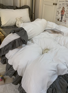 韩式北欧ins风床上水洗棉四件套白色被套床品床单被罩宿舍三件套4
