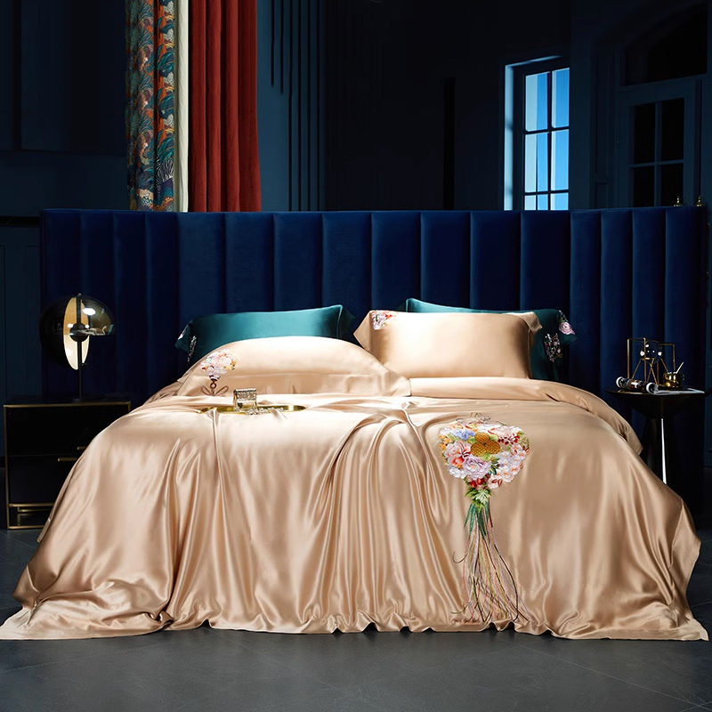重磅真丝四件套纯蚕丝手绣丝绸被套中式床单别墅高端定制床上用品
