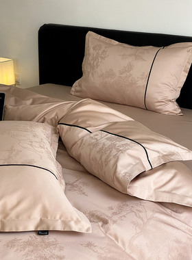 高级设计款100支澳棉全棉四件套精致提花纯棉被套床单床上用品1.8