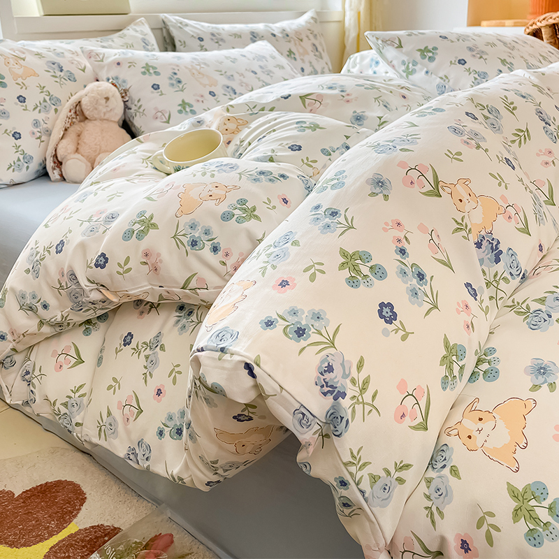 床上四件套水洗棉床单被套罩四季通用宿舍床单人床三件套床品套件