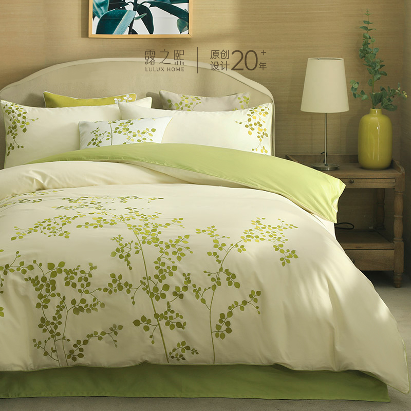 绿色长绒棉四件套春夏新款小清新全纯棉床单床笠被套高端床上用品