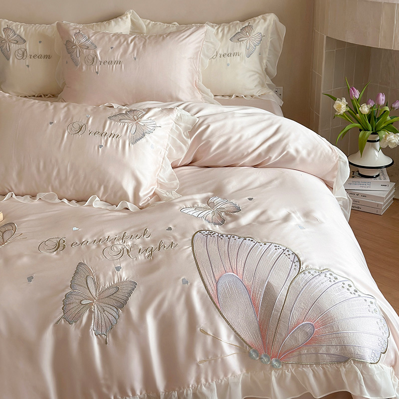 法式蝴蝶公主风80S兰精天丝四件套夏季冰丝床单被套凉感床上用品
