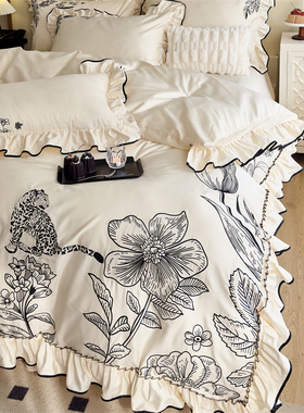 法式复古全棉长绒棉床上四件套纯棉床单被套少女心公主高级感床品
