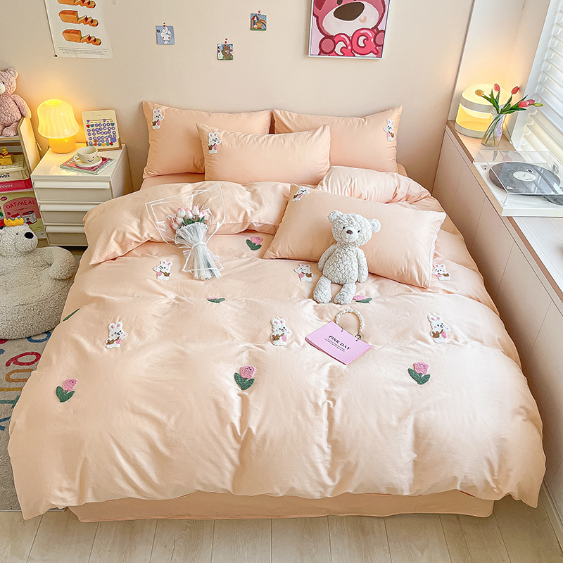 毛巾绣全棉四件套纯棉被套床单床上用品3儿童卡通可爱单双人床1.5