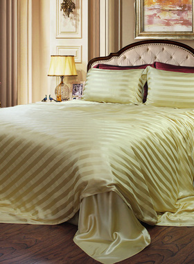 丝若水100%桑蚕丝真丝四件套床单被套枕套金色缎条加厚重床上用品