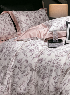 美式全棉100S长绒棉四件套高端花卉数码印花纯棉被套床单床上用品