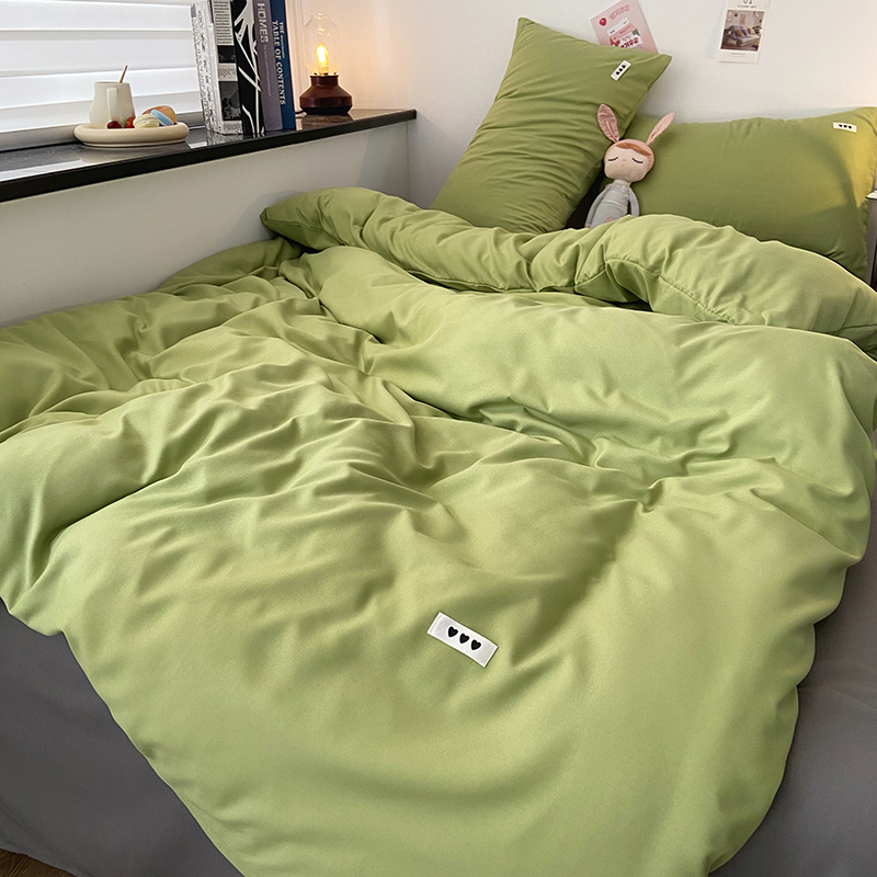 纯色浅绿床上四件套清新床单被套床笠款水洗棉男生宿舍被罩三件套