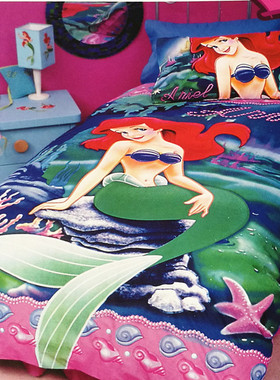 美人鱼公主被套被罩枕头套140x210儿童床宝宝卡通迪士尼动漫 外贸