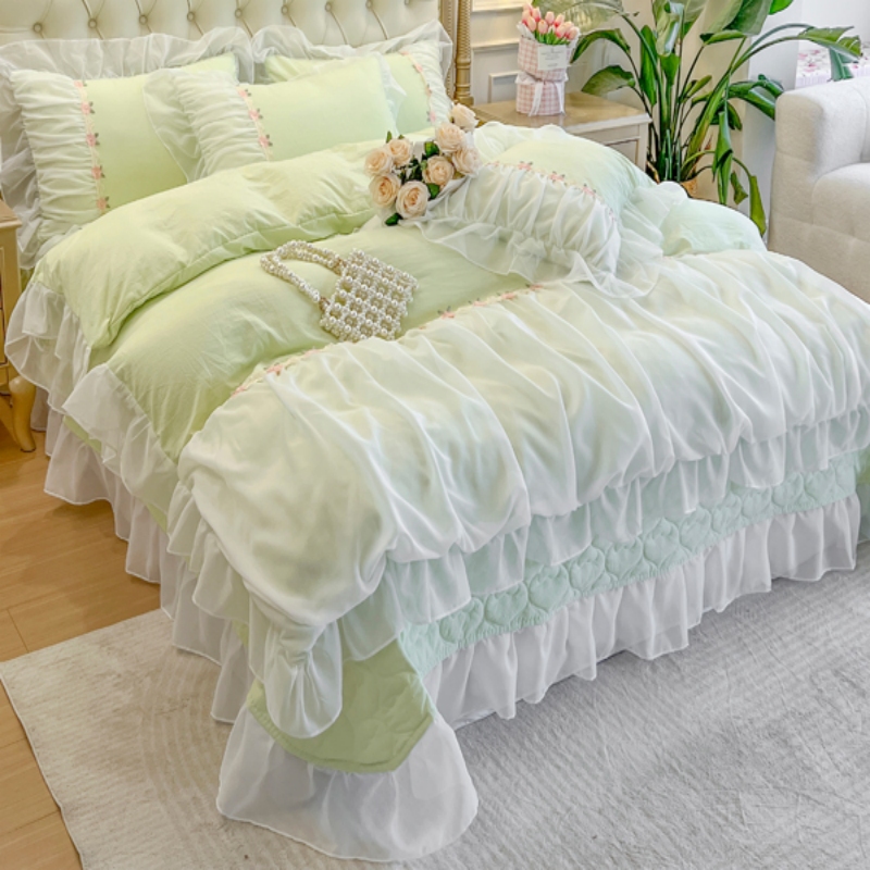法式高端水洗棉夹棉床盖四件套2024年新款公主风刺绣花边被套床单