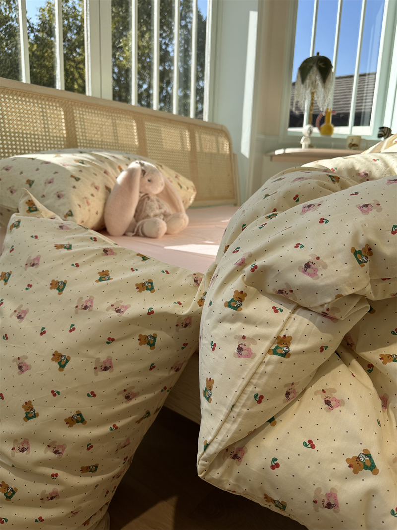 ins甜美樱桃小熊粉色床单床上用品全棉四件套纯棉1.5m1.8米少女心