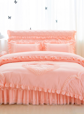 韩版婚庆公主风蕾丝床裙款四件套薄款花边床罩床套1.8m米床上用品