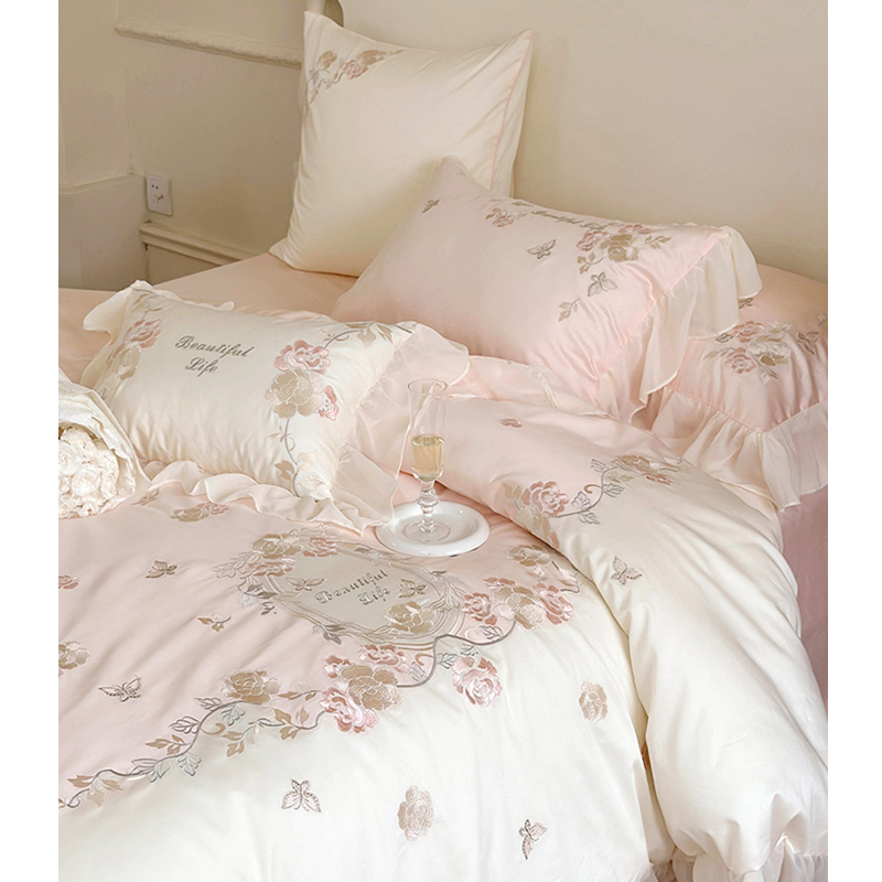 法式浪漫100支澳棉床上四件套高级感全棉纯棉床单被套公主风床品4