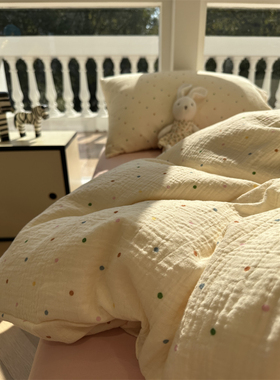 皱皱双层纱彩色波点床上四件套1.5m1.8米少女心纯棉被套床单舒适