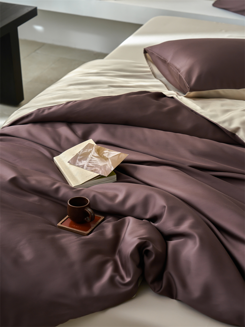 北欧极简风天丝棉纯色双拼四件套1.5m1.8米舒适丝滑被套床单公寓