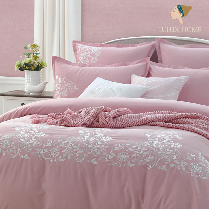 小清新粉色三件套床上用品高级感全纯棉轻奢简欧四季刺绣被套床单