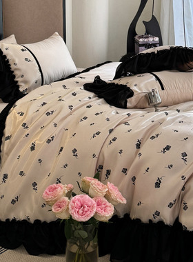 法式风全棉立体蕾丝刺绣款四件套浪漫花边纯棉被套床单款床上用品