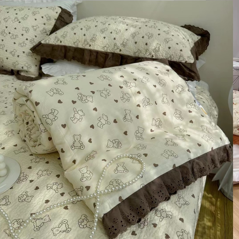 韩版法式花边全棉夏被空调被四件套床盖三件套单件薄被子可水洗