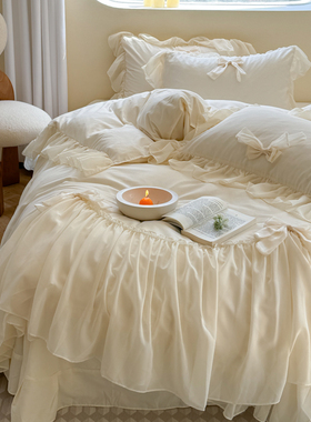 法式轻奢奶油仙女全棉床上四件套公主风纯棉蕾丝花边被套床单裸睡