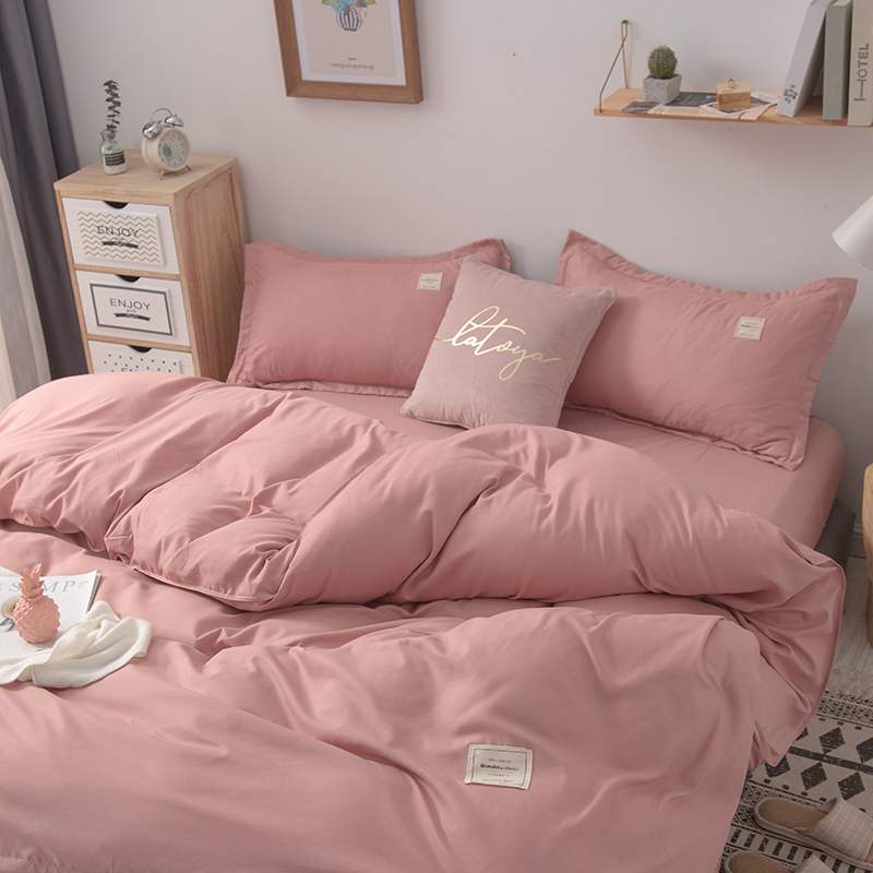 北欧宜家风纯色床单被套四件套1.5或1.8米床上用品单人宿舍三件套
